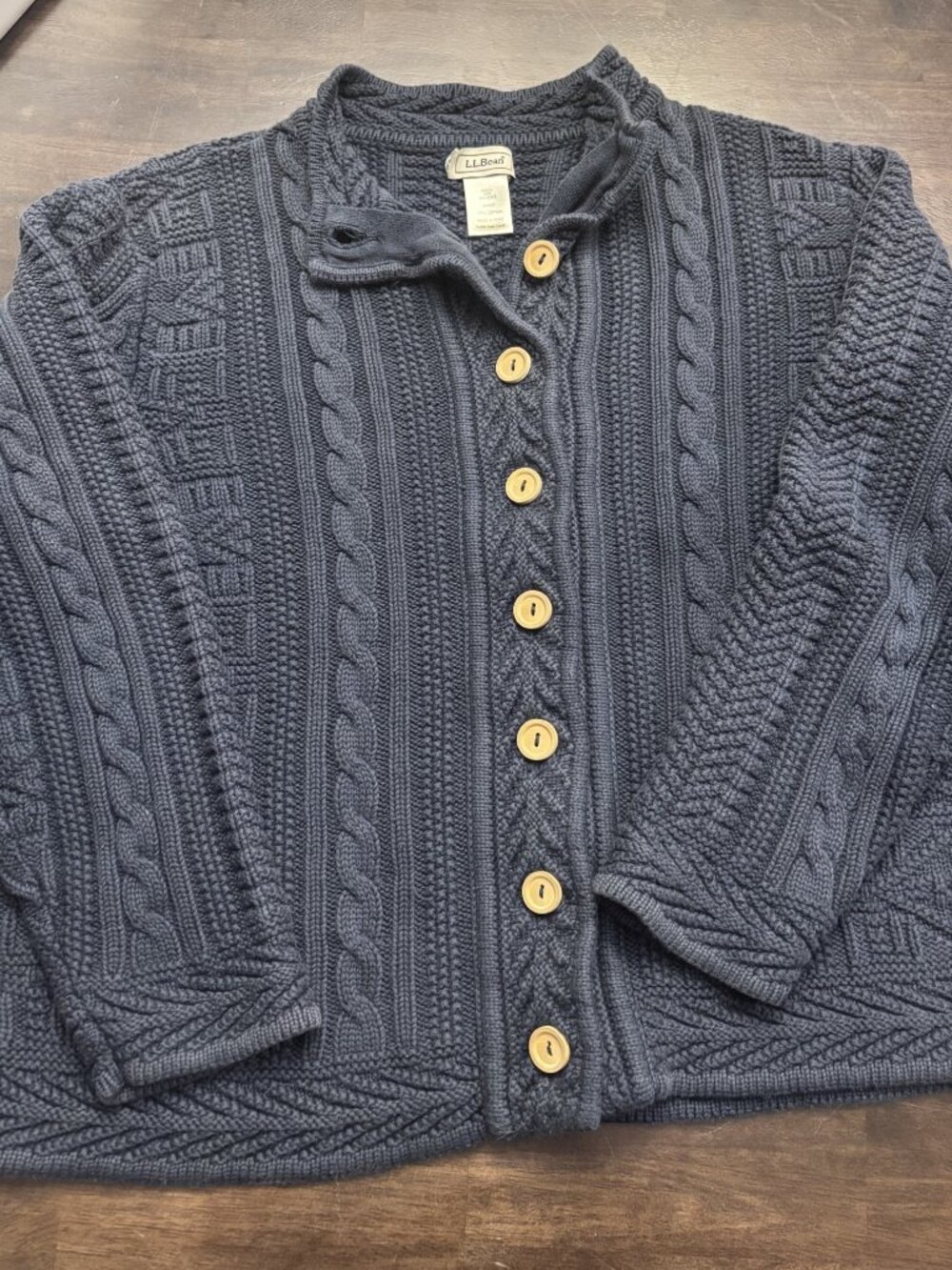 LL Bean 100% Cotton Cable Knit Cardigan Sweater
